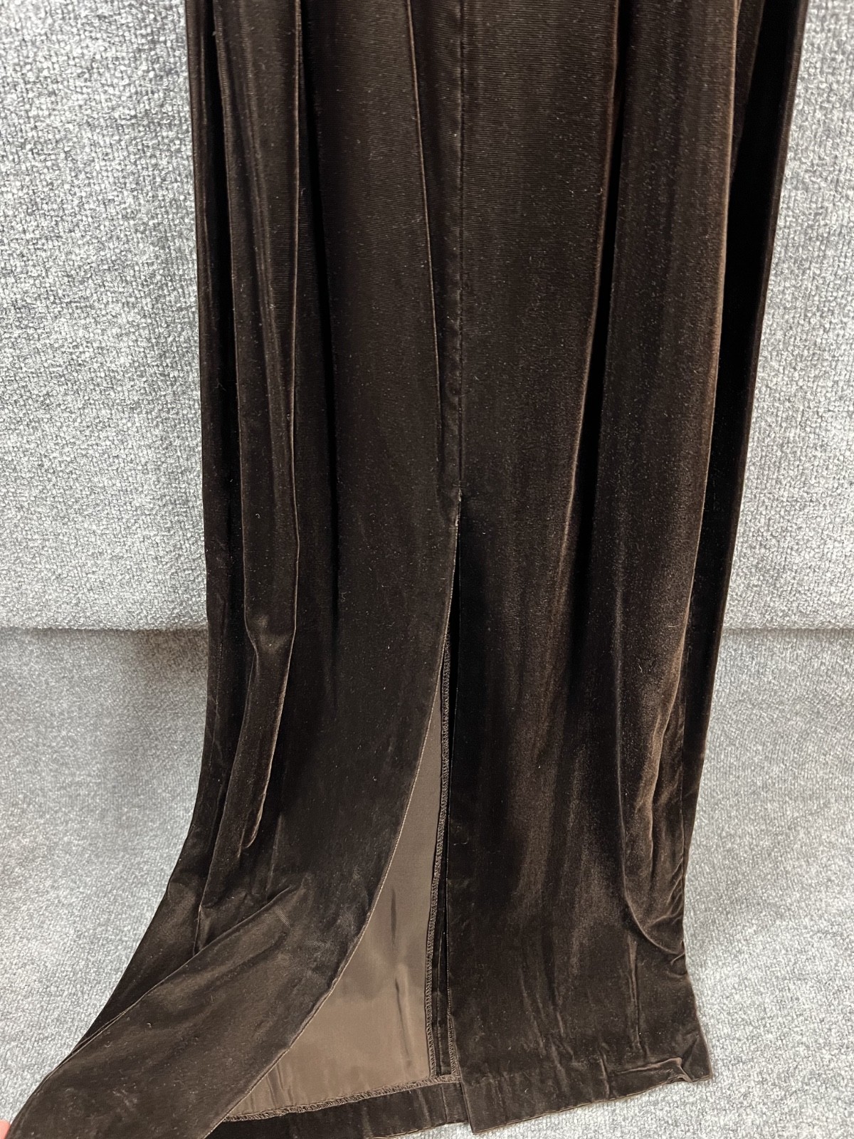 Womens Dress Chocolate Brown Velvet Long Keyhole Front Slit Gown Sz 9/10 VTG 80s