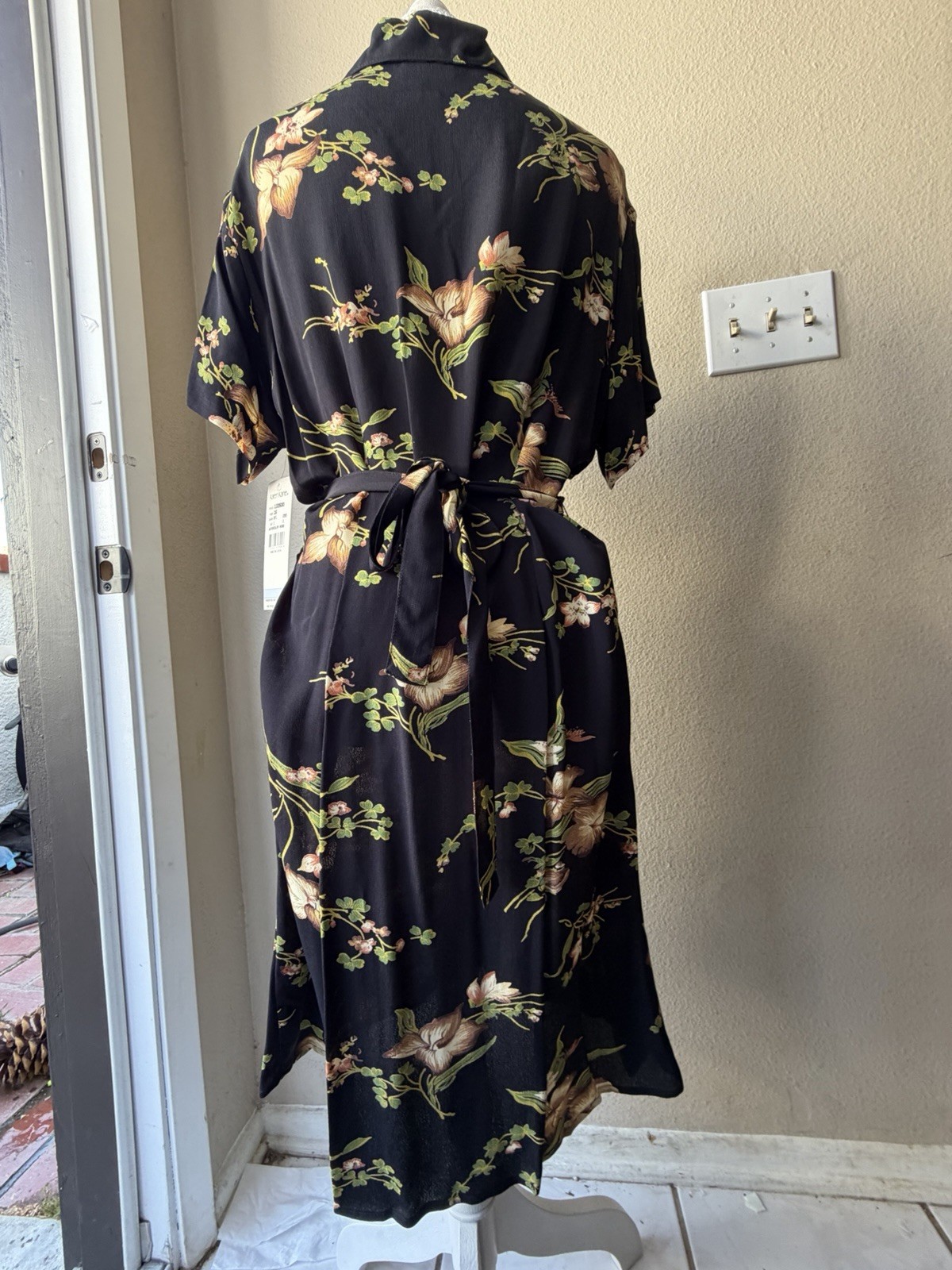 NWT Vintage 90s Karen Kane Rayon Rose Dark Floral Shirt Dress 16 Fits L 12 14