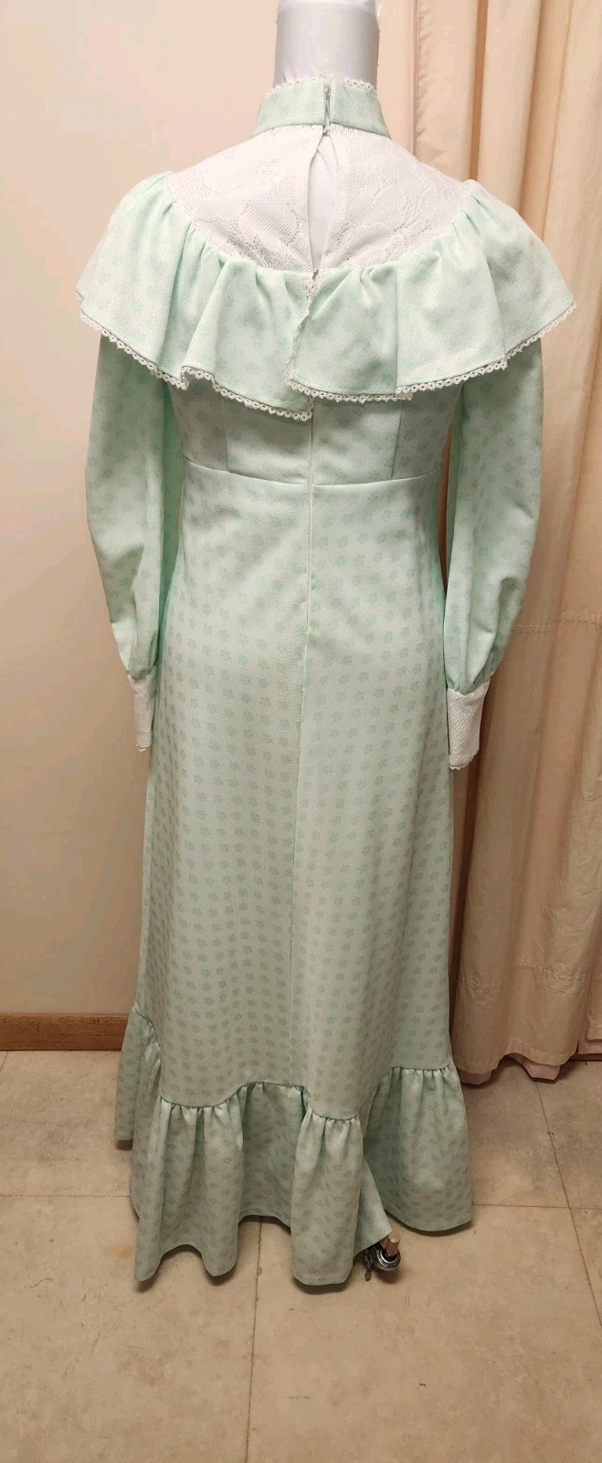 VTG 70s Handmade Prairie Cottage Core Gree Floral Pattern Maxi Dress*sz10*EUC