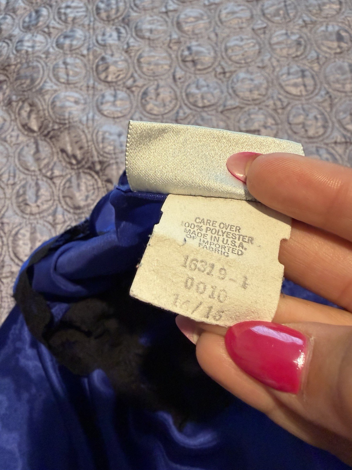 Vintage Blue And Black Satin Slip With Lace Trim Size Large