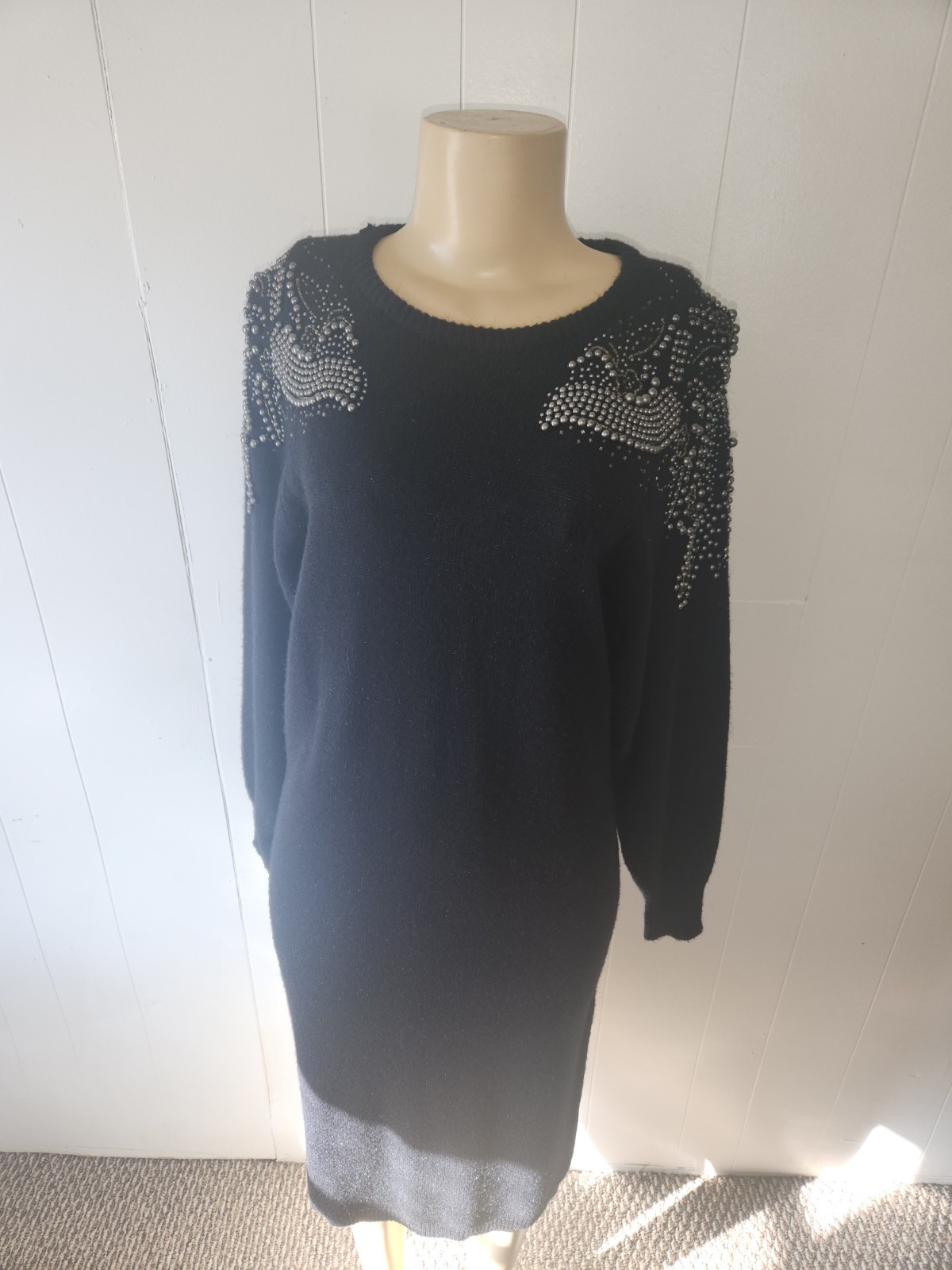 Rauol dress Pearl Beaded Sleeve Sweater Black Size S oversized vintage casual