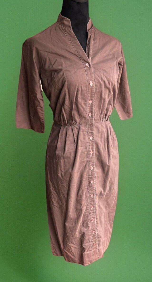 1950s Helen Whiting Sheath Dress.small/brown.front Buttons
