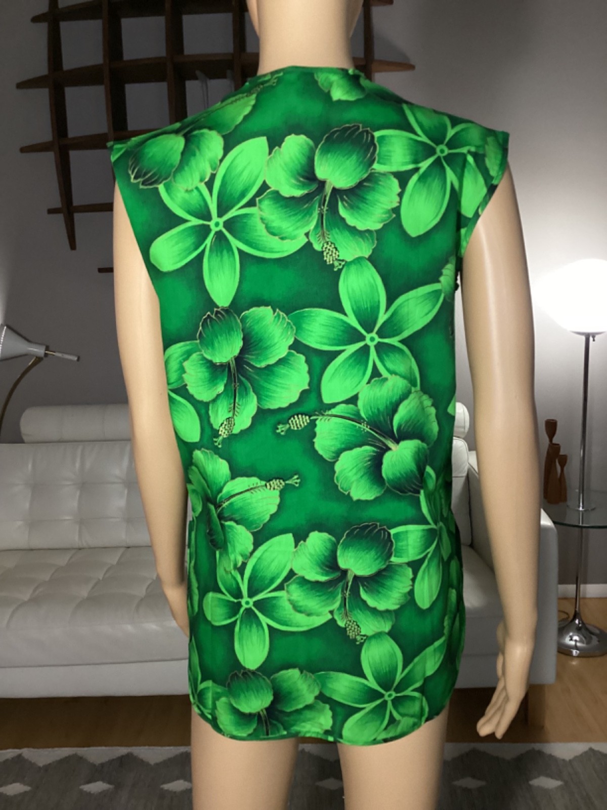 Vintage 60’s Deadstock Cotton Artistic Apron House Hawaiian Tunic Top Hibiscus