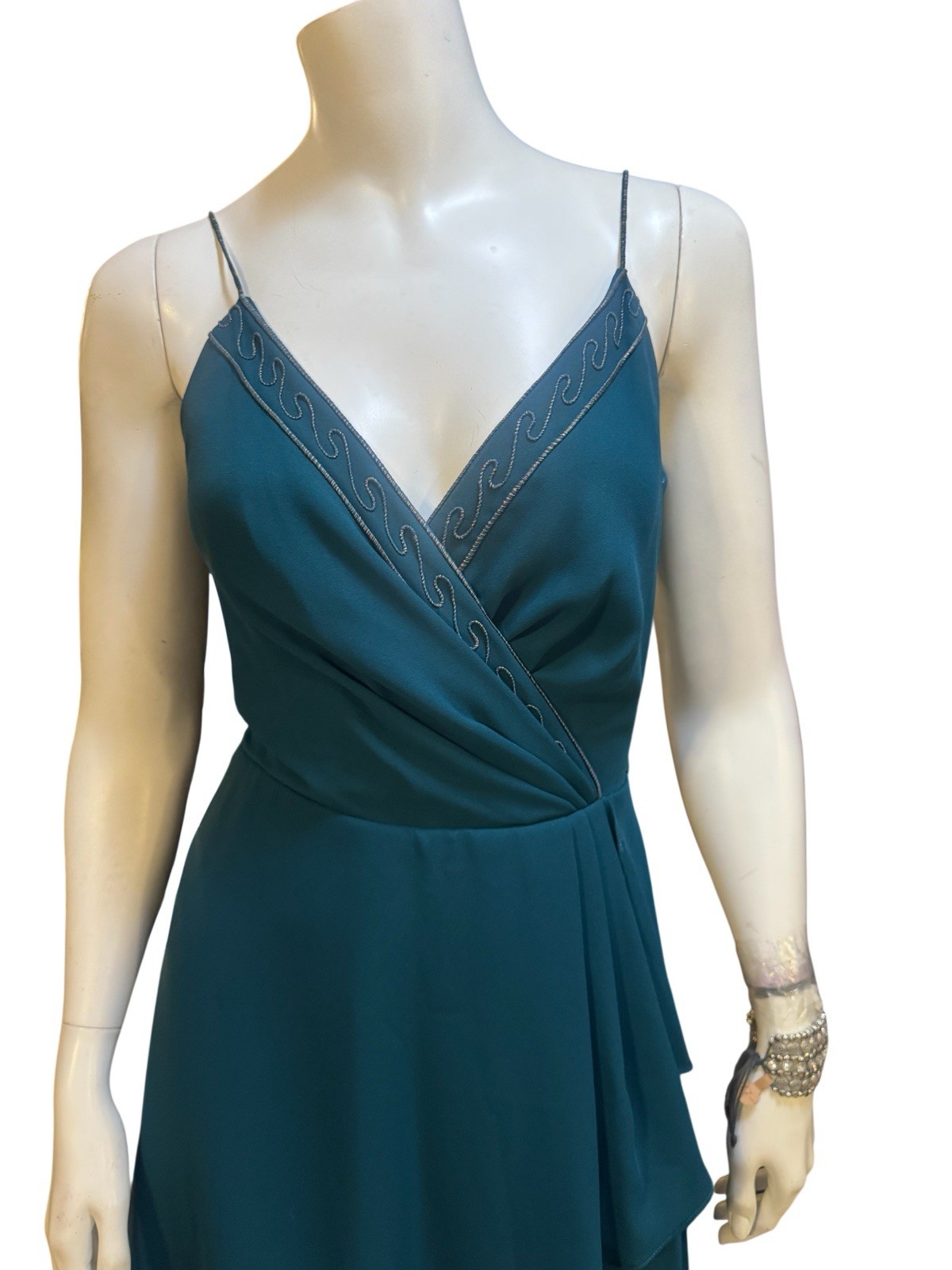 Vintage 1970’s Dress 70’s David Morris Teal Blue Dress ILGWU S/M
