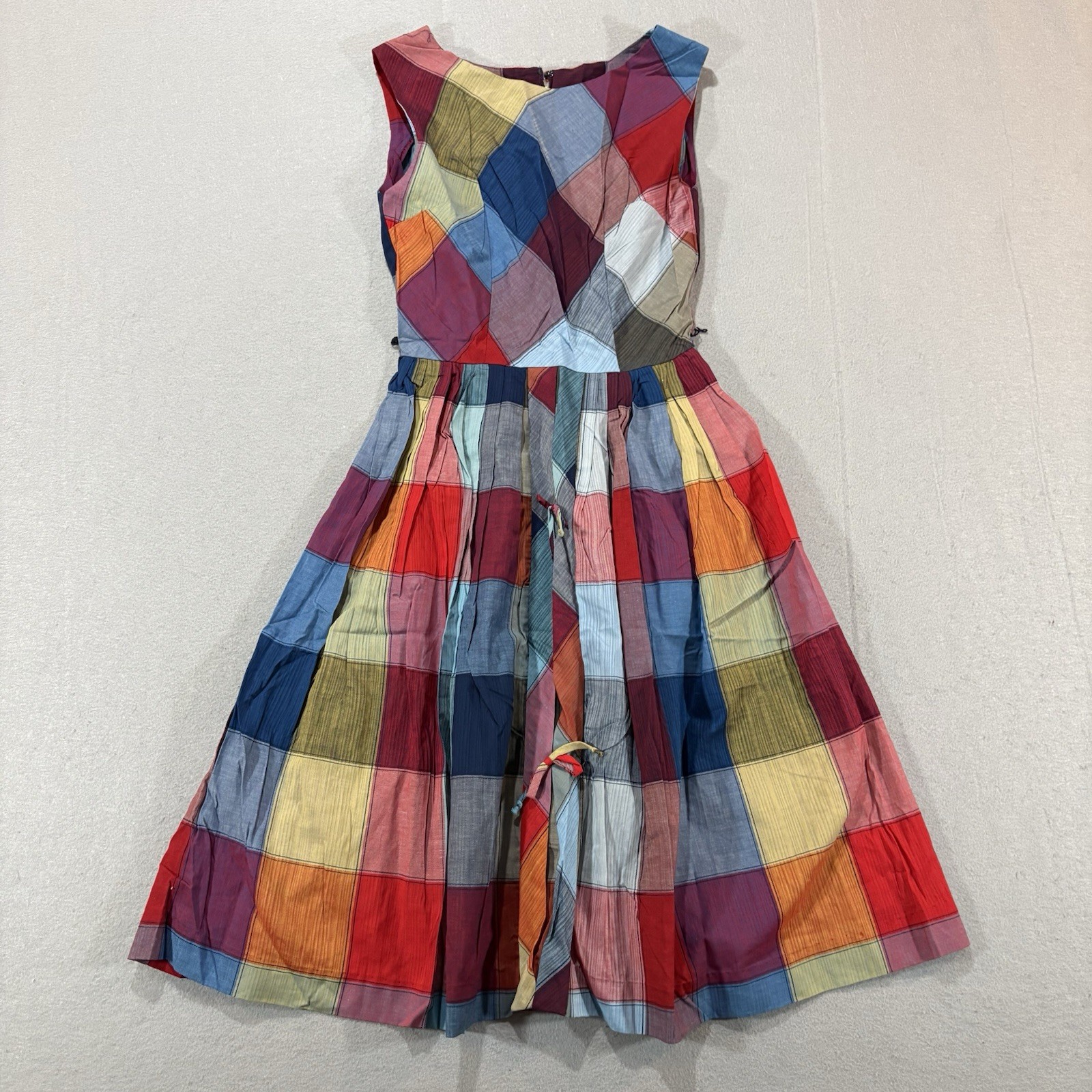 Vintage 50s 60s Patchwork Dress Sz 9 Boho Summer Sleeveless Hippy