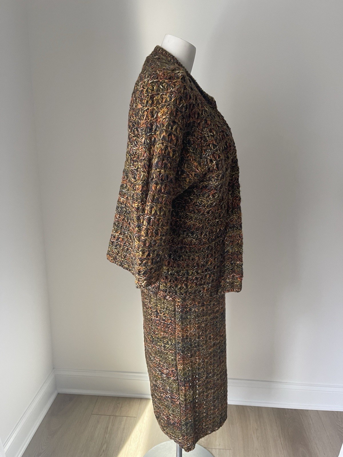 Bernat Klein Vintage Wool Dress Cardigan Sweater Set Chunky Knit