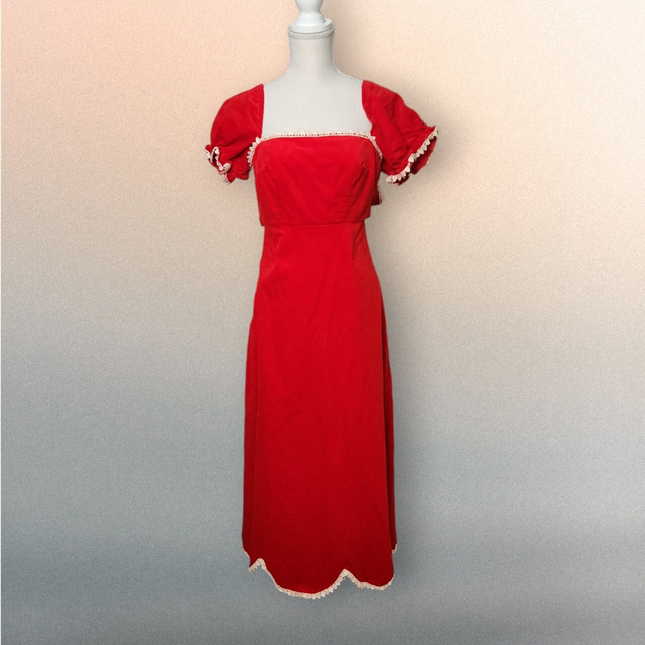 Vintage 7/8 Couriers California Red Velvet Lace Christmas Dress NEEDS REPAIR