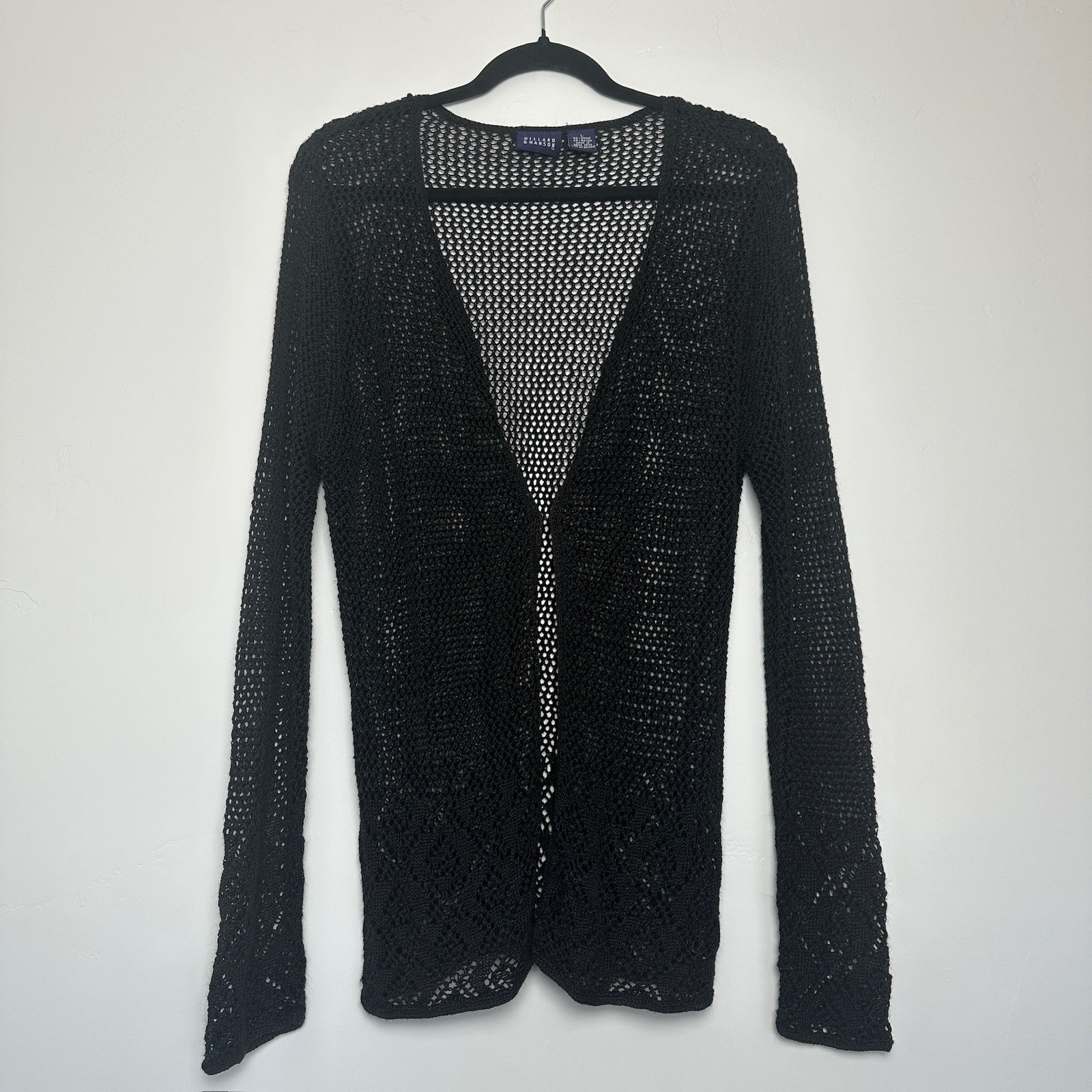 Hillard & Hanson Size L Vtg Women’s Crochet Cardigan Black Ramie/Rayon Blend