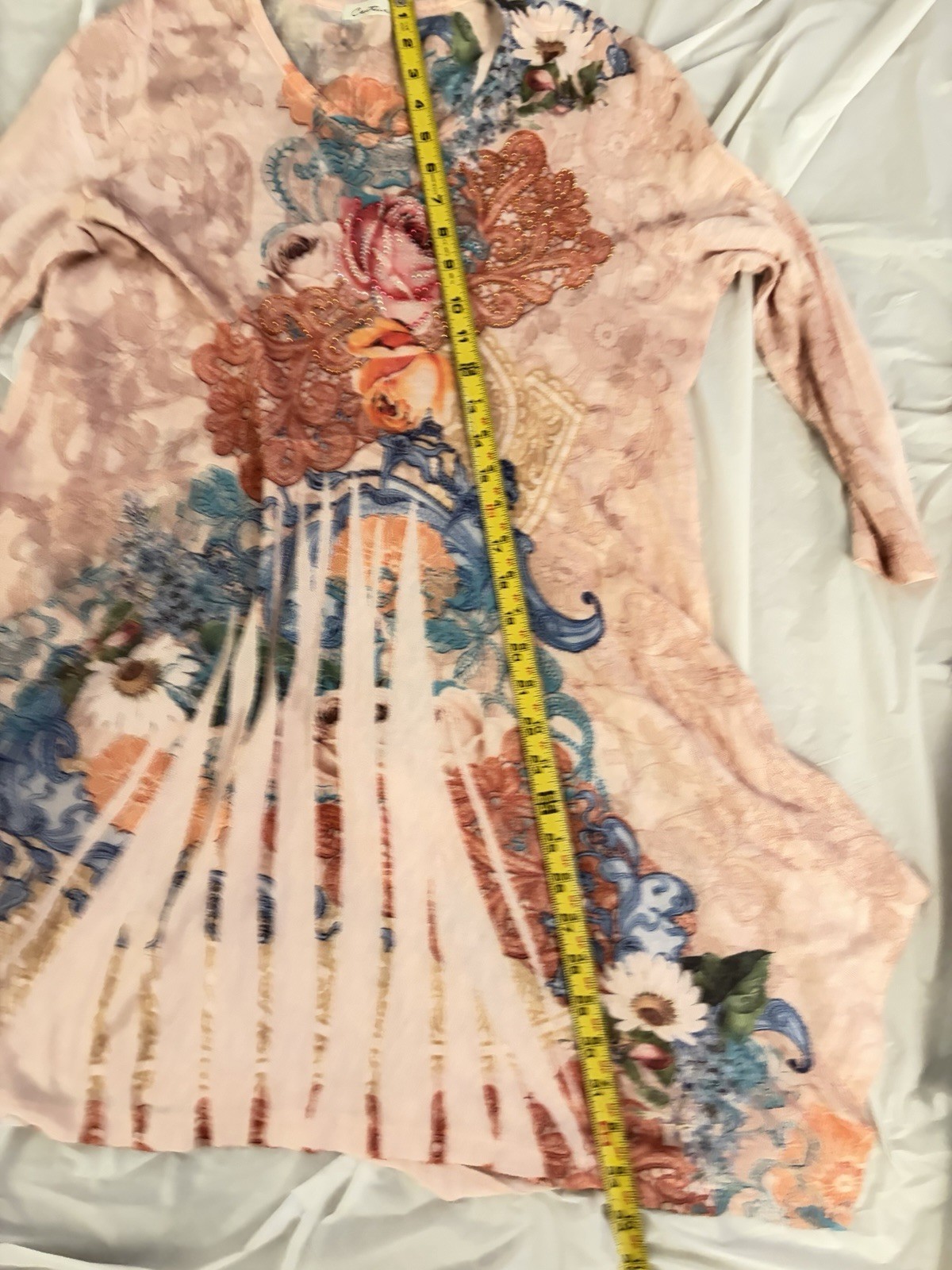 Y2K Beautiful light Coral Sequin Floral Long Sleeve Top Size L by Cactus Brand