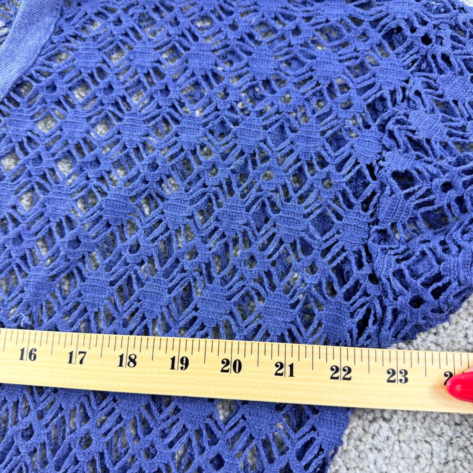 Marcy N’ Me Crochet Sweater Women M Blue Vintage 80s Boho Open Knit V-Neck Artsy