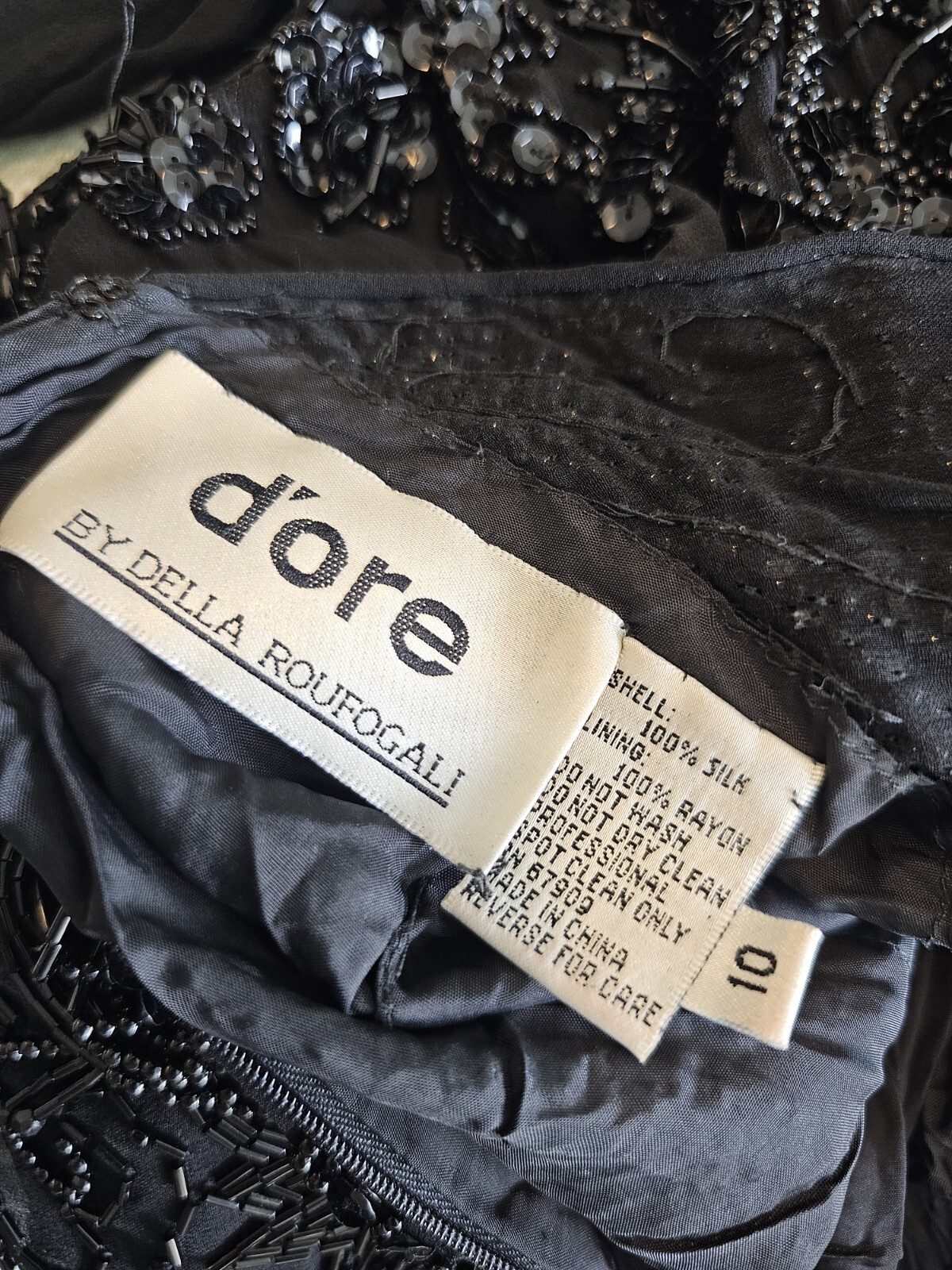 1980s D’ore Silk Sheer Beaded Dress sz 10