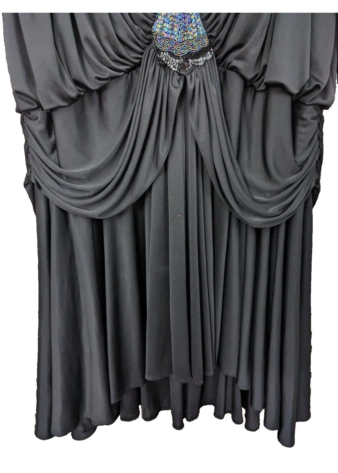 Vintage 70s 80s Claralura Originals Dress Black Beaded Draped Cocktail PLUS SIZE