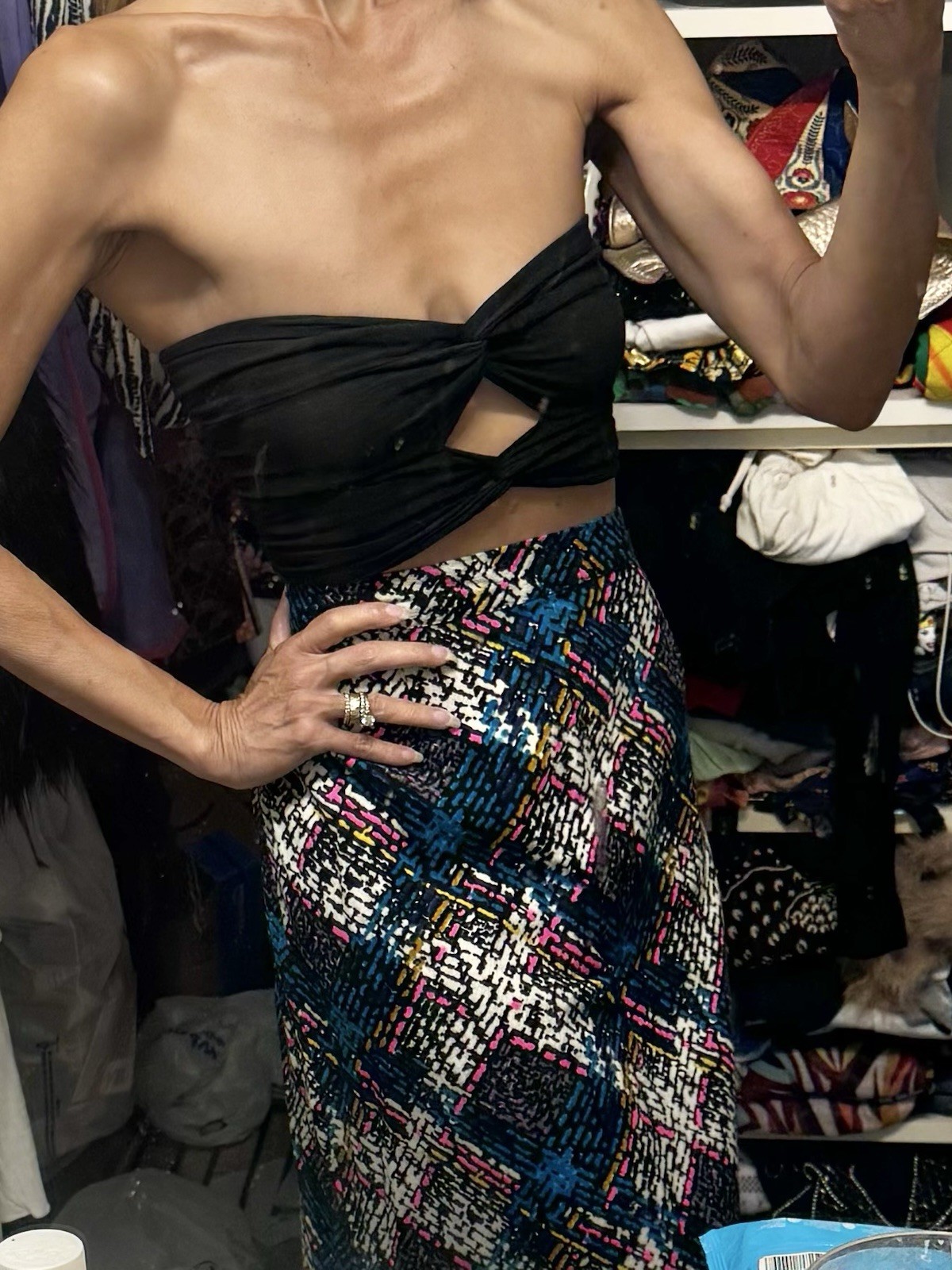 Vtg 60s Psychadelic Print A Line Maxi Skirt Geo Art Cotton Pop Art Broadcloth M