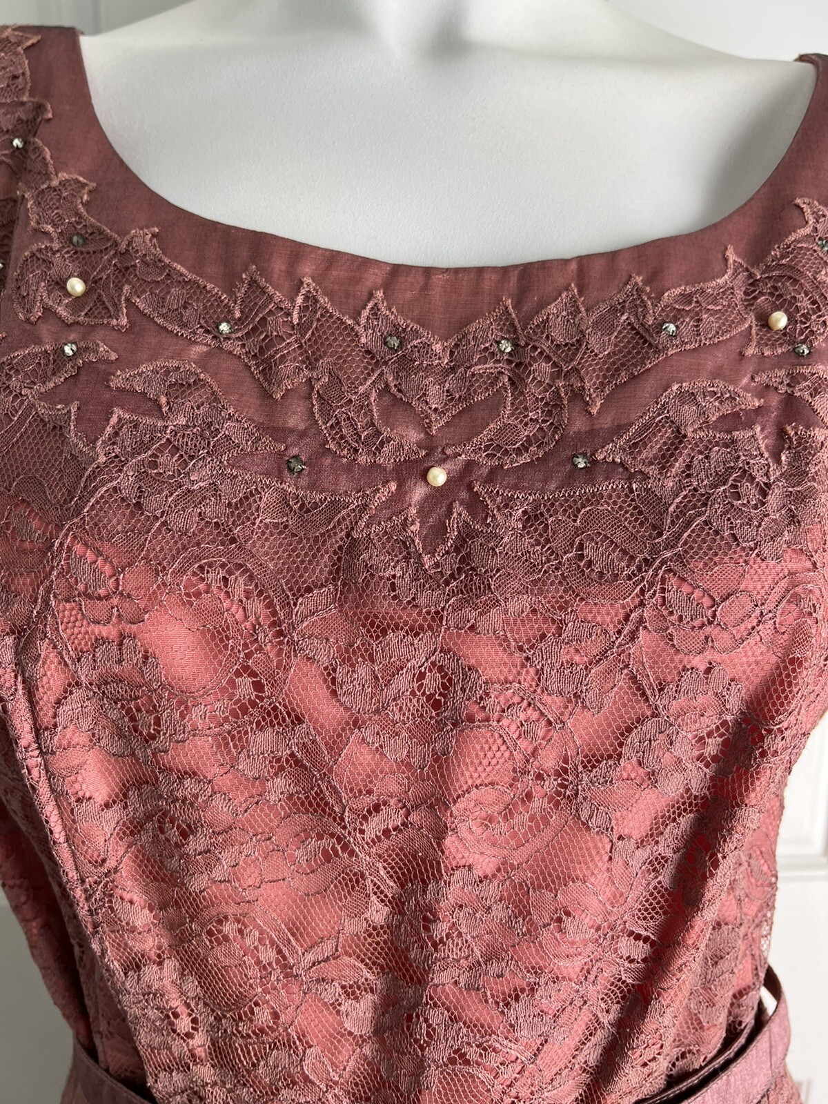 1950’s Mauve Pink Lace Overlay Iridescent Full Flared Tulle Skirt Party Dress M