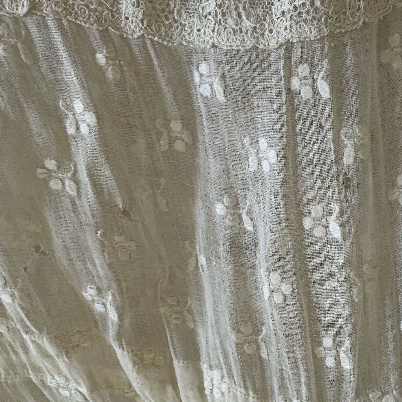 Antique 1800’s White Lace Women’s 42 In Long Skirt W/ Pocket Tiered Ruffles VTG