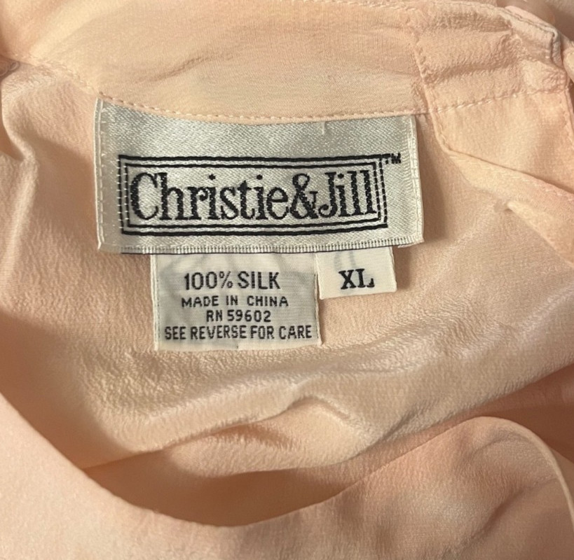 VINTAGE 90s CHRISTIE & JILL PINK SHORT SLEEVE SILK BLOUSE SHIRT TOP WOMEN’S XL