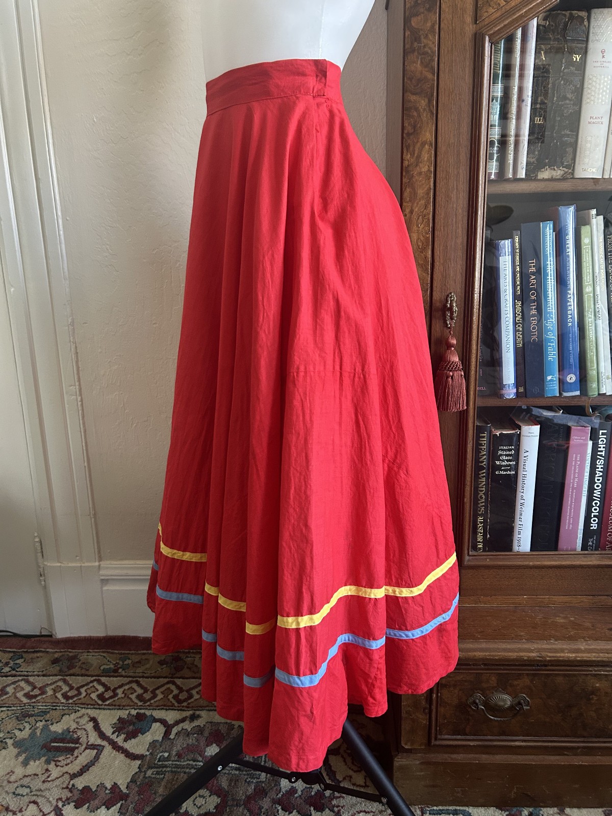 Vintage 1950s Cotton Handmade Red Circle Skirt Full Sweep Rockabilly Pinup 27W M