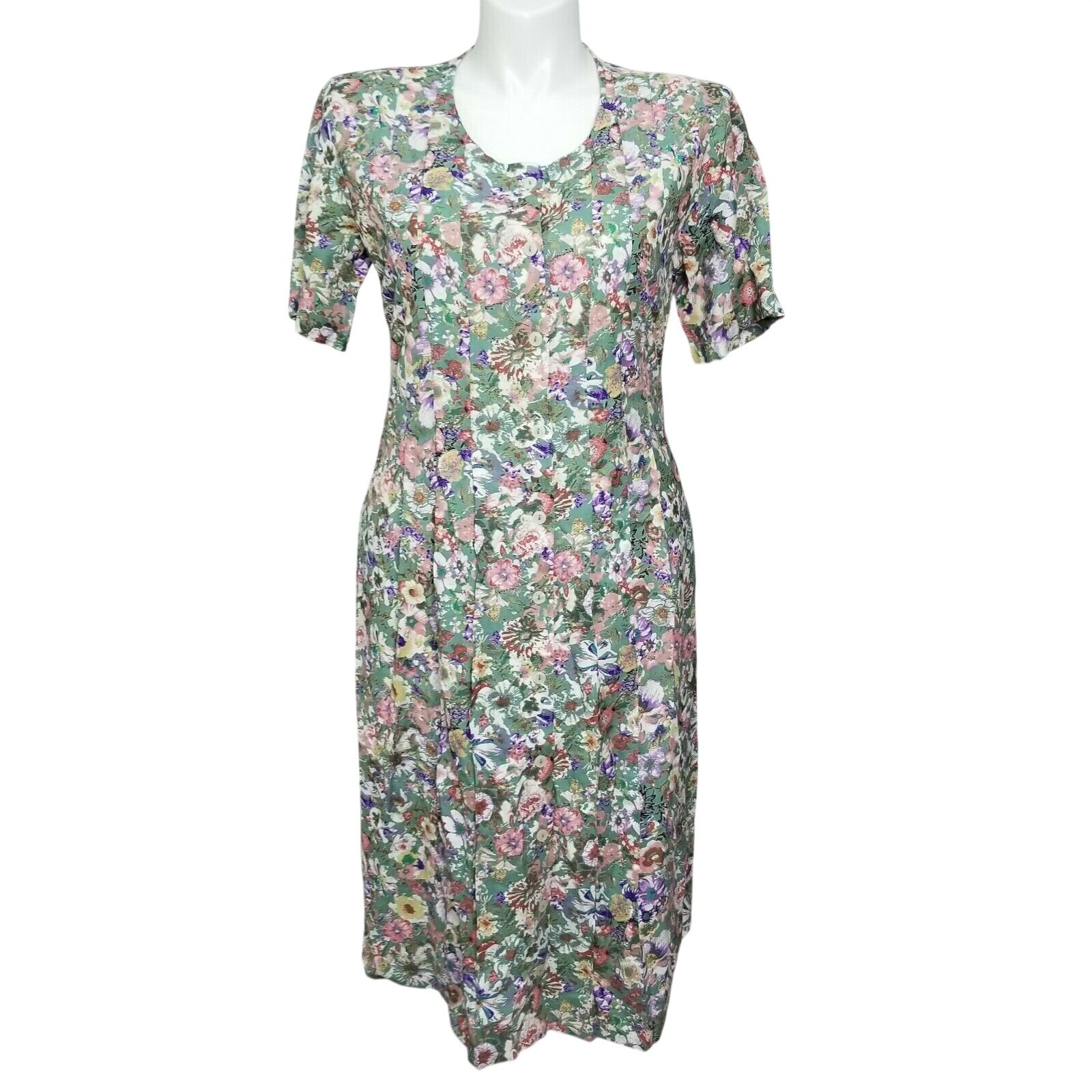 Vintage 90s Serengeti Size 14 Cottage Core Prairie Floral Tie Back Pleated Dress