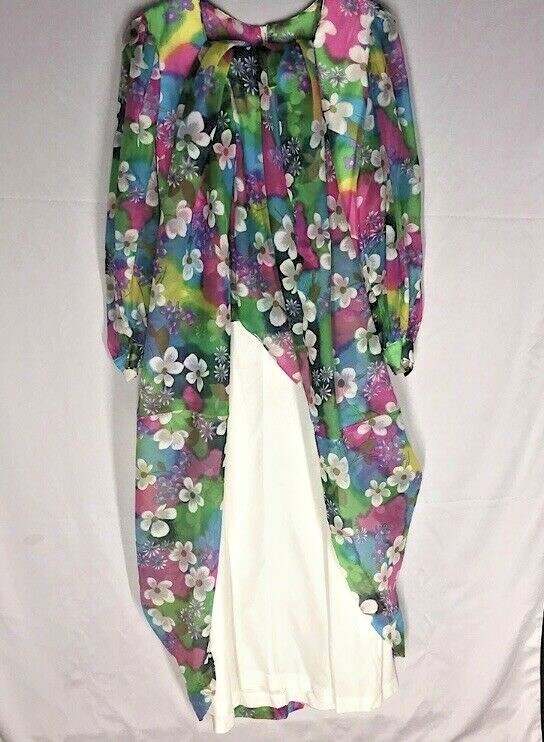 Vintage 60s/70s Flower Lounge Dress By Conrad Lingerie w/Zipper Back