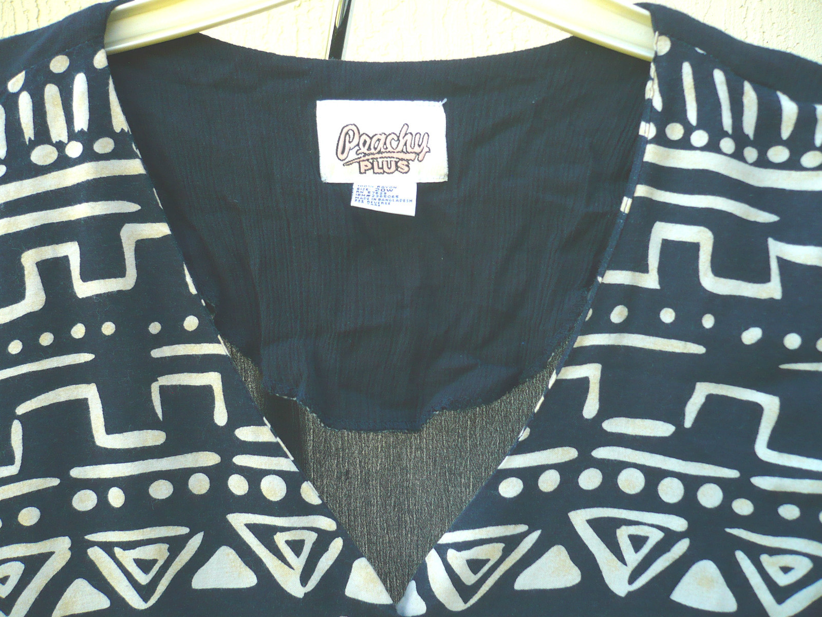 VTG 90S GAUZY RAYON SZ L XL 1X BLACK OFF WHITE ETHNIC GEOMETRIC VEST DRESS WOMEN