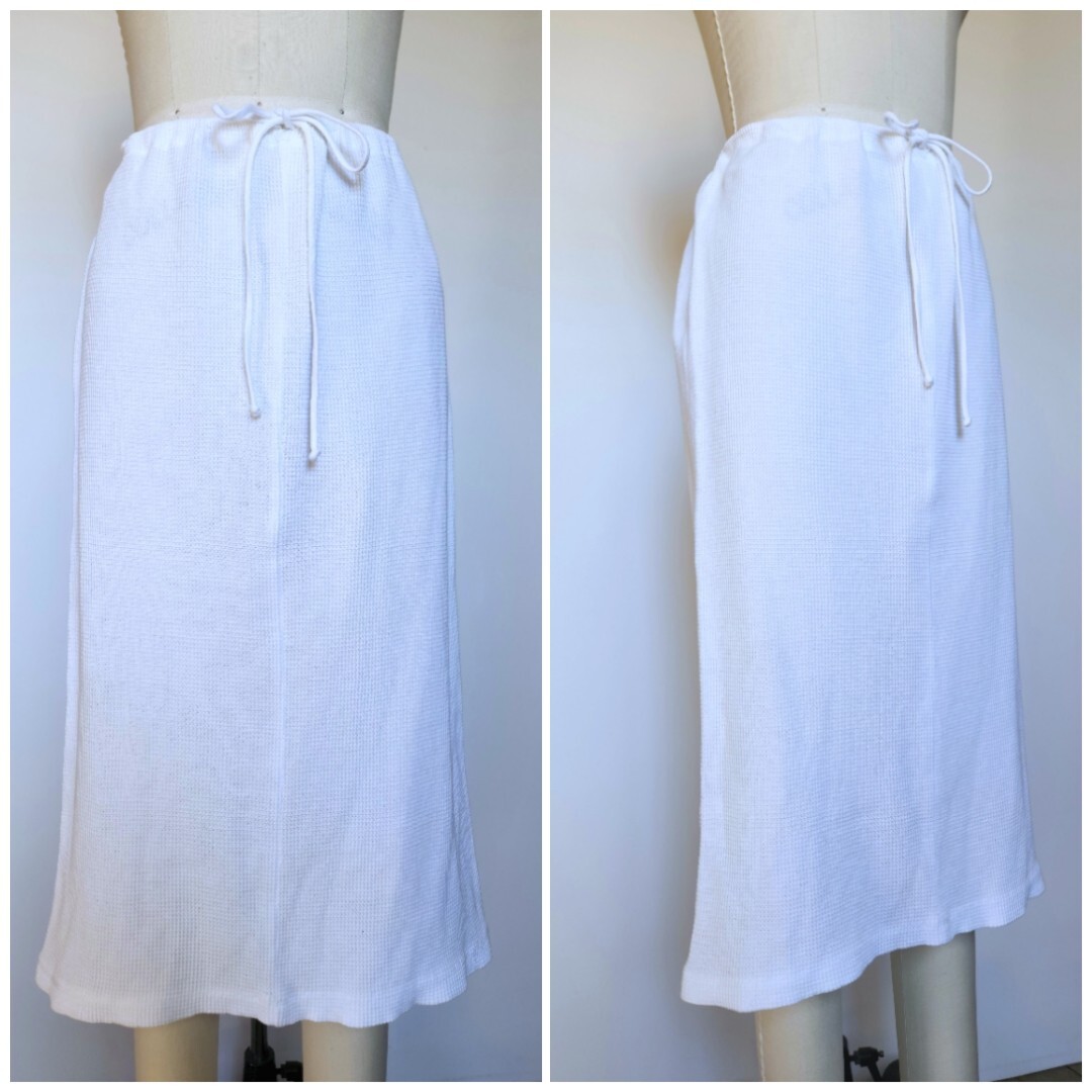 Vintage 1980s 80s Designer Norma Kamali Cotton Knit Boho White Skirt Vtg M