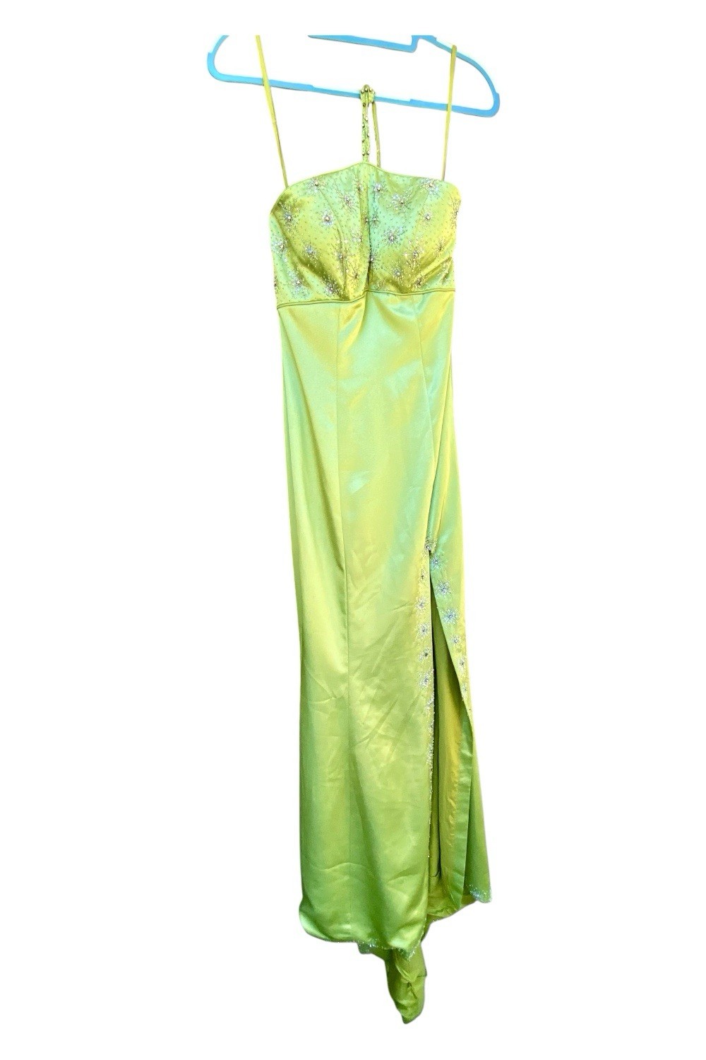 Vintage Landa Green Beaded Satin Formal Dress Size 6 Prom Party Homecoming