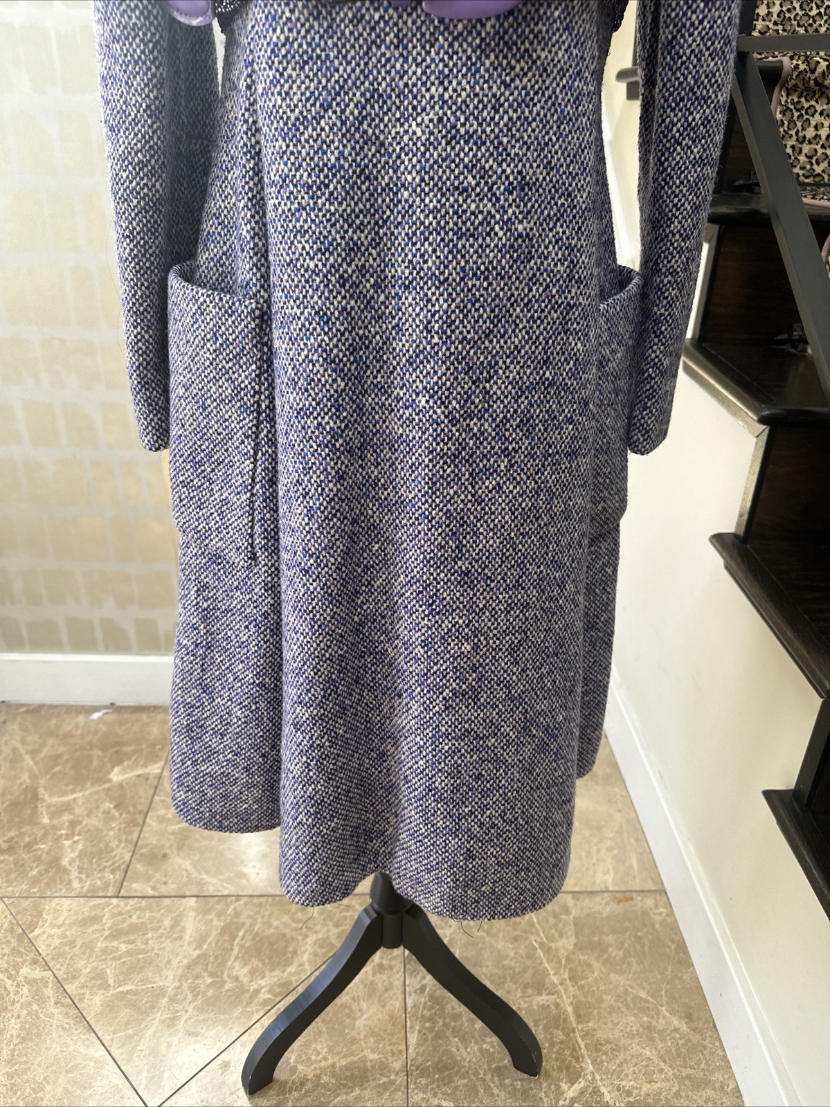 Geoffrey Beene Circa 1965 Purple Nubby Tweed Empire Swing Dress Vintage Size 6