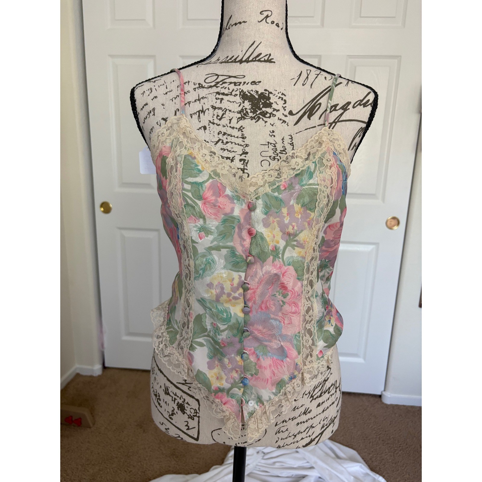 Vintage Victoria Secret Gold Label Floral Lace Camisole Tank Top