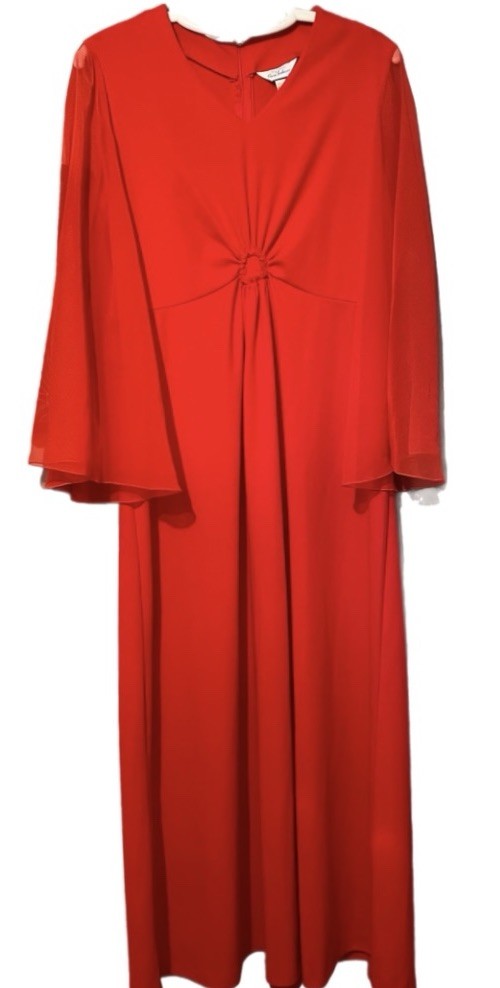 Vintage Sears Fashions Maxi Dress Evening Gown Women’s 18 Red Sheer Bell Sleeves