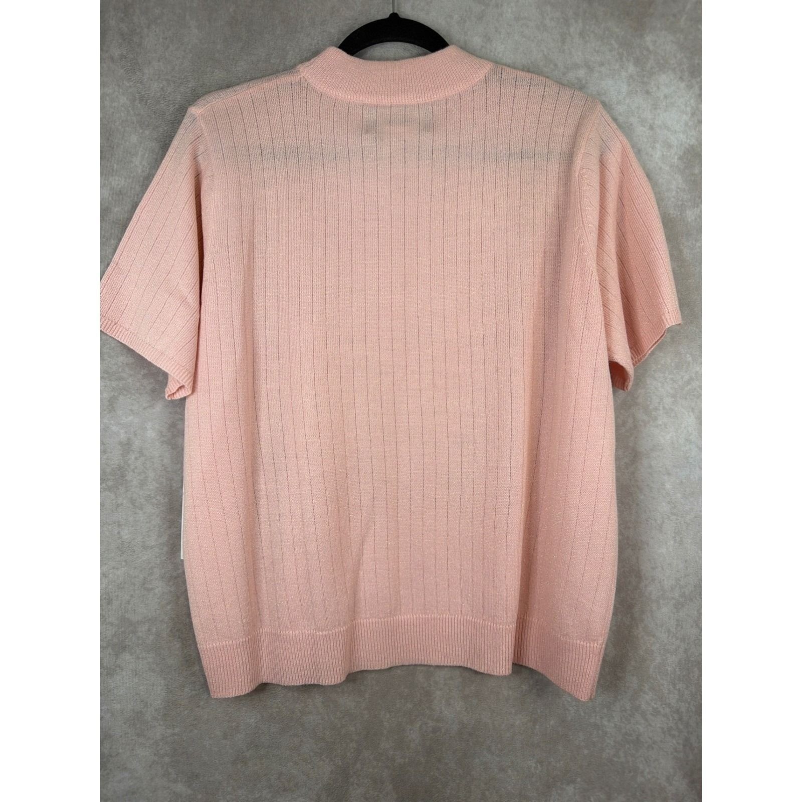 NWT VTG Sag Harbor Ice Pink Metallic Ribbed Mock Neck Short Slv Sweater Size L