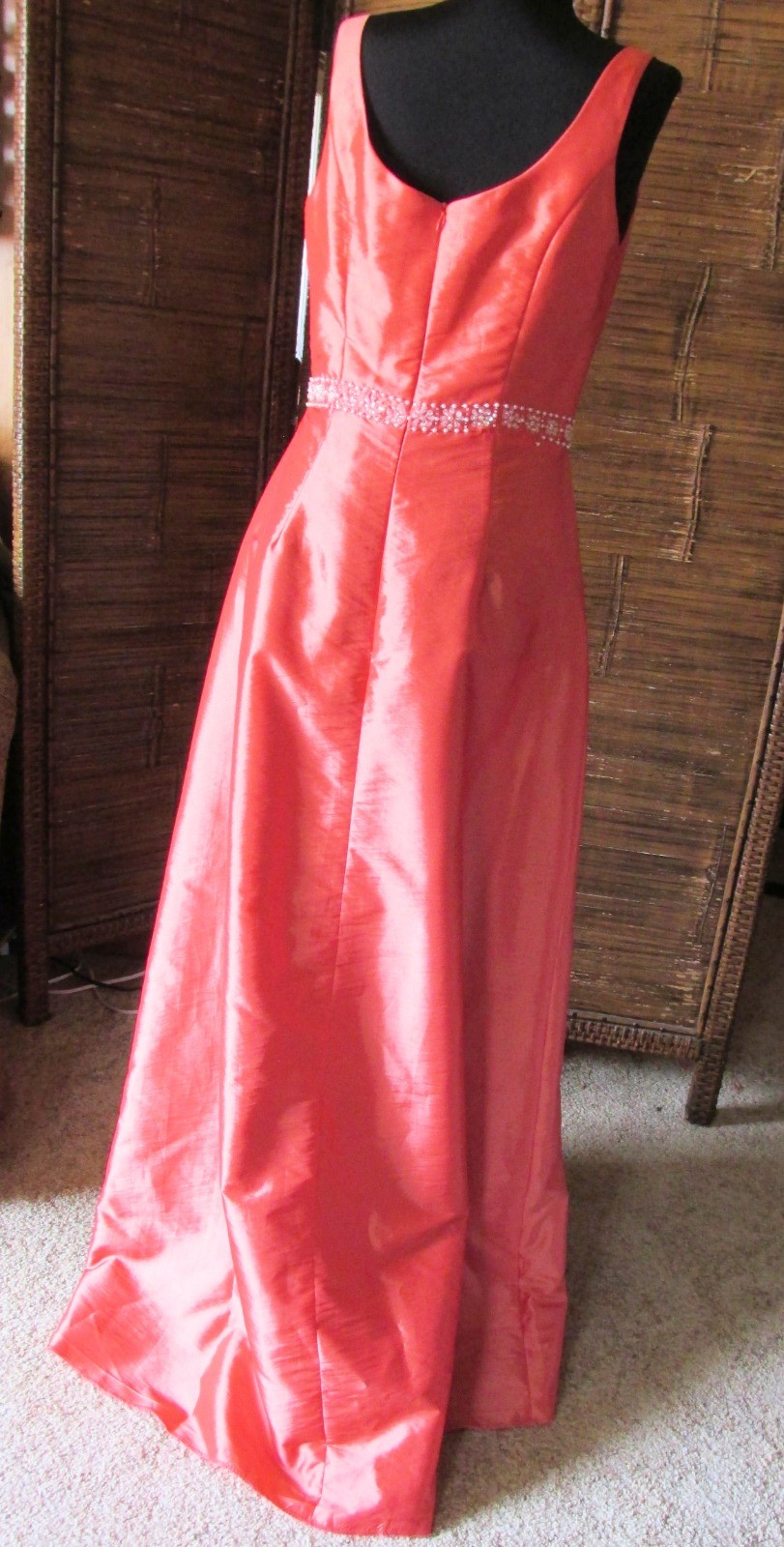 DaVinci Tangerine Taffeta Beaded Waist Scoop Neckline A-Line Sleeveless SZ 12