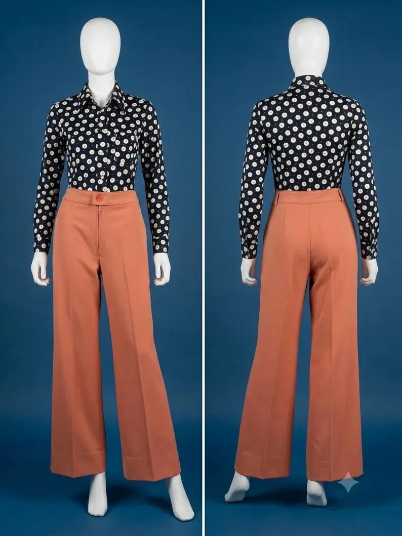 Vintage 1970s Terracotta Wide Leg Pants Size 27 x 28