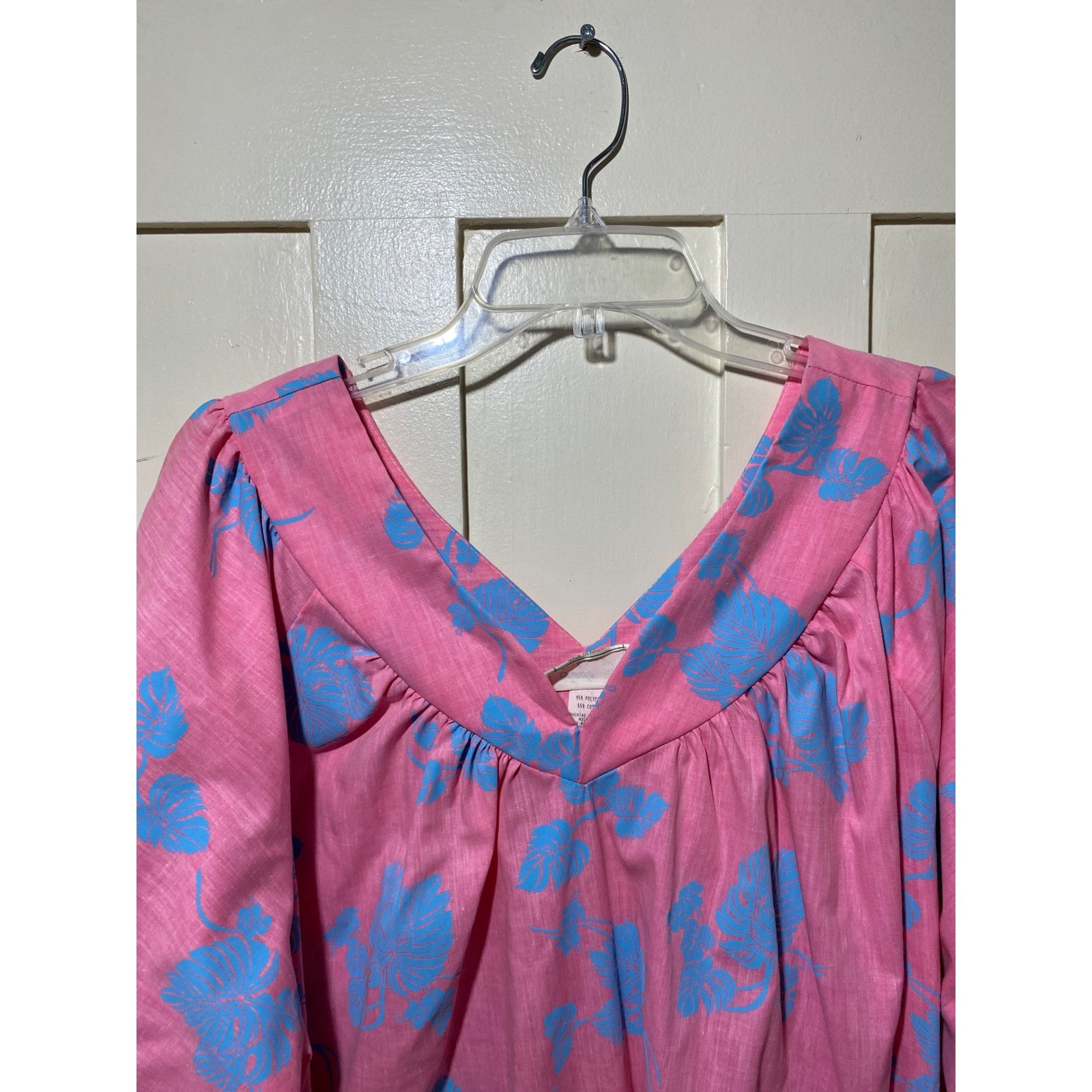 Jade Fashions Pink Blue Tropical Leaf Muumuu Dress Made in Hawaii XL