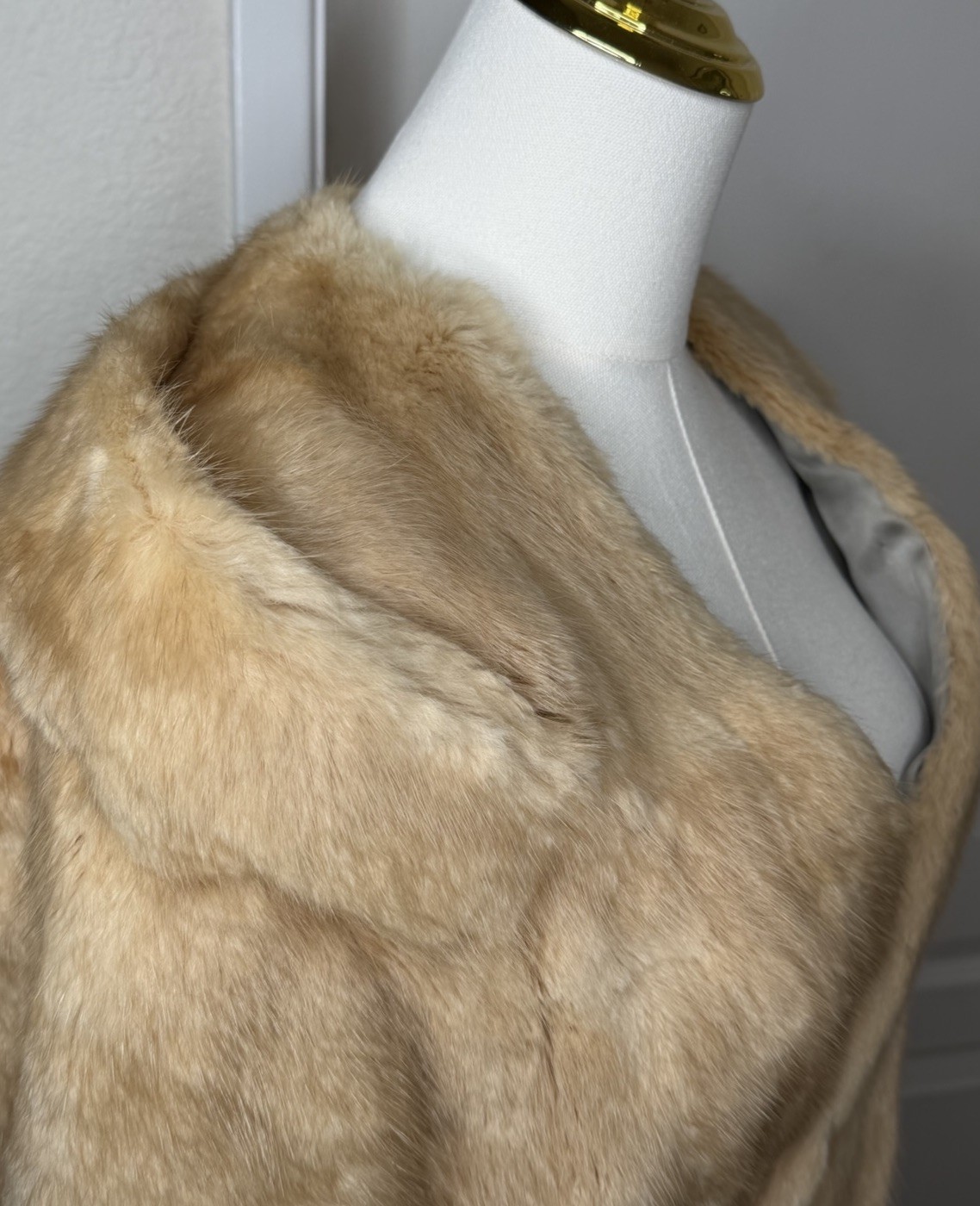 Vintage 50s Style Old Hollywood Fur Capelet Wrap Meier & Frank Tan Satin Lined