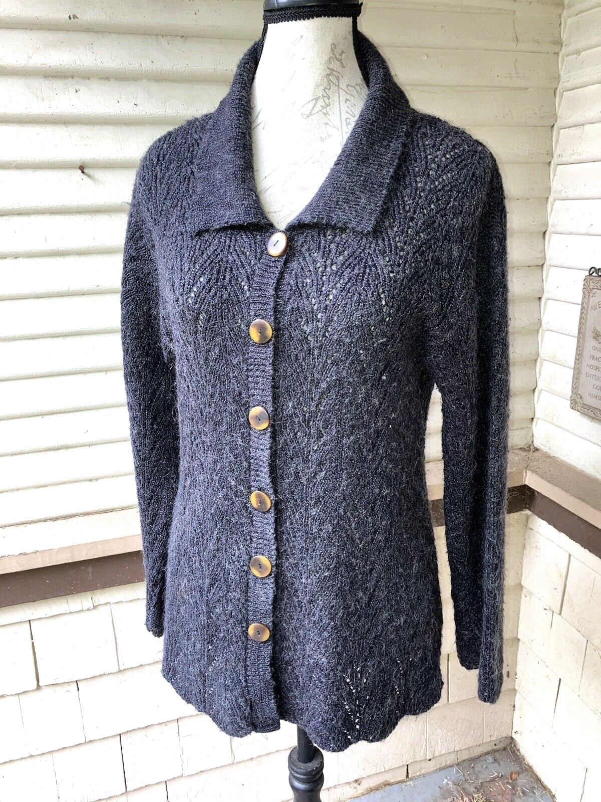 VINTAGE 1990s CROCHET OPENWORK ROMANTIC CARDIGAN SWEATER SARAH ARIZONA M