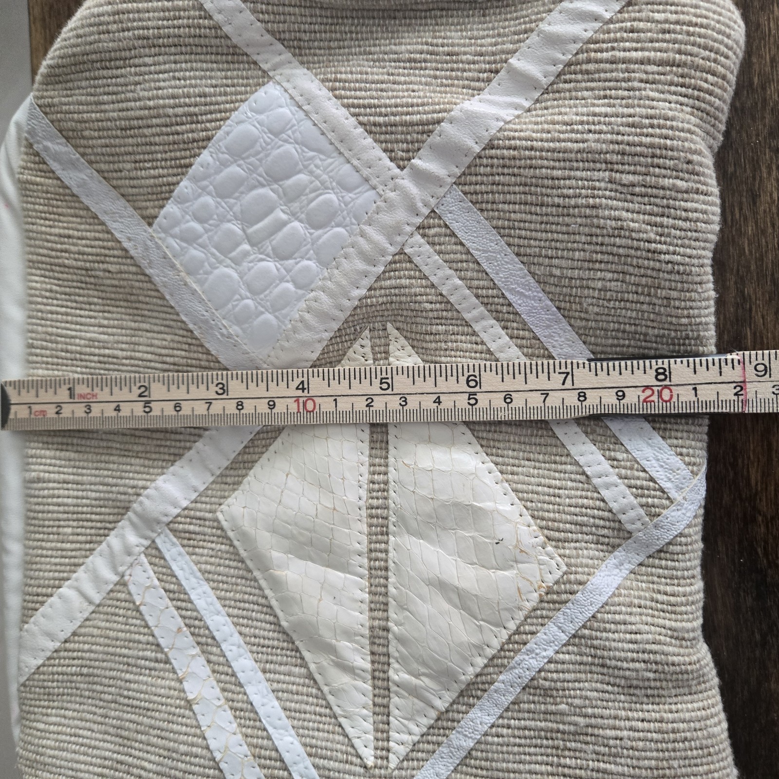 Vintage Greg Adams Neutral Patchwork Geometric Clutch Handbag Tan Cream Rare