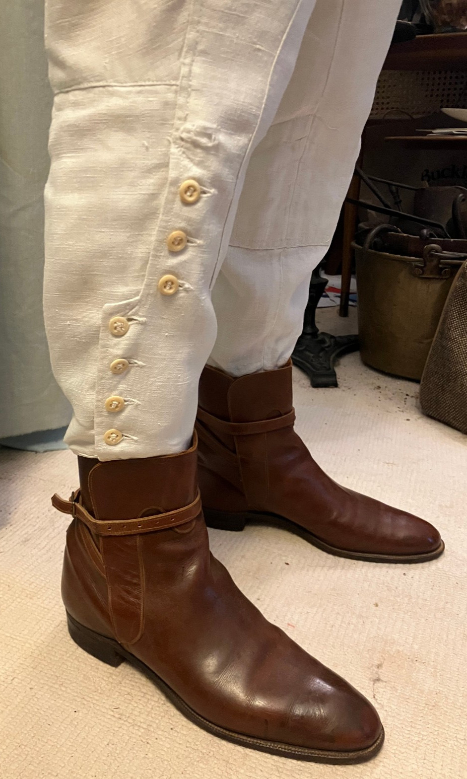 Antique white linen Riding Suit habit Jodhpurs M/L from Main Line estate 1920s