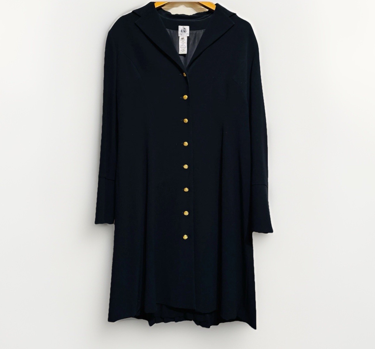 Vintage Lanvin Paris Black Dress Gold Buttons & Ruffles On Back Sz EUR 42