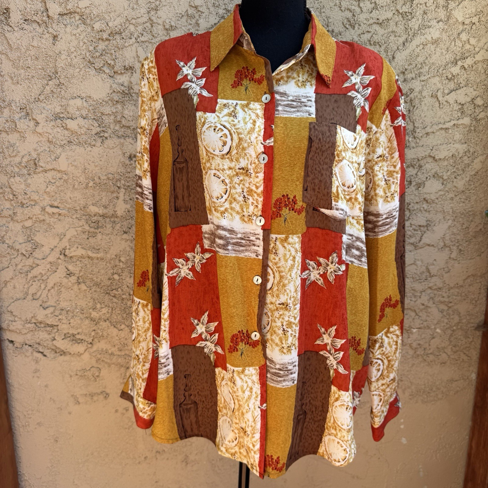 Vintage 90’s Kathy Ike Euro-Summer Citrus & Oil Button-Down Blouse Size 16