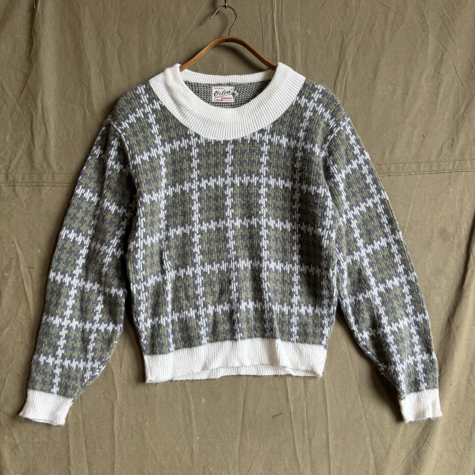 Vintage 60s Orlon Dupont Acrylic Fiber Plaid Pullover Sweater Sz M 19X24