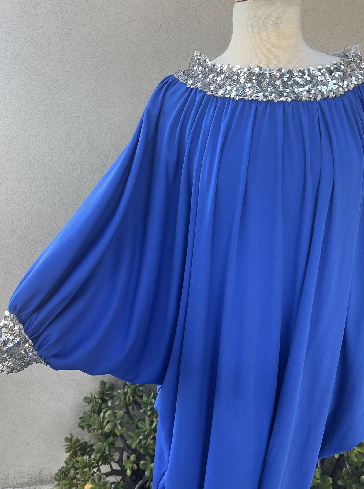Vtg Evening Kaftan Royal Blue Polyester Sequins Trim OS My Kinda Gal