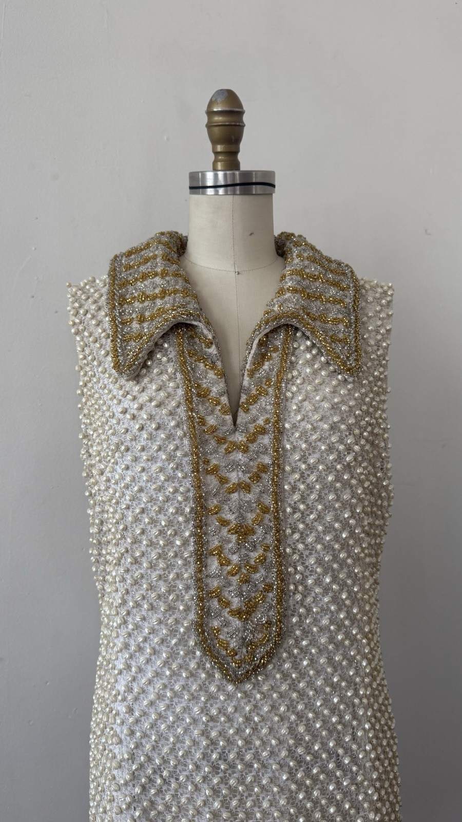 1960s Alexander’s Heavily Beaded Embellished Lace/Faux Pearl Mini Dress Couture
