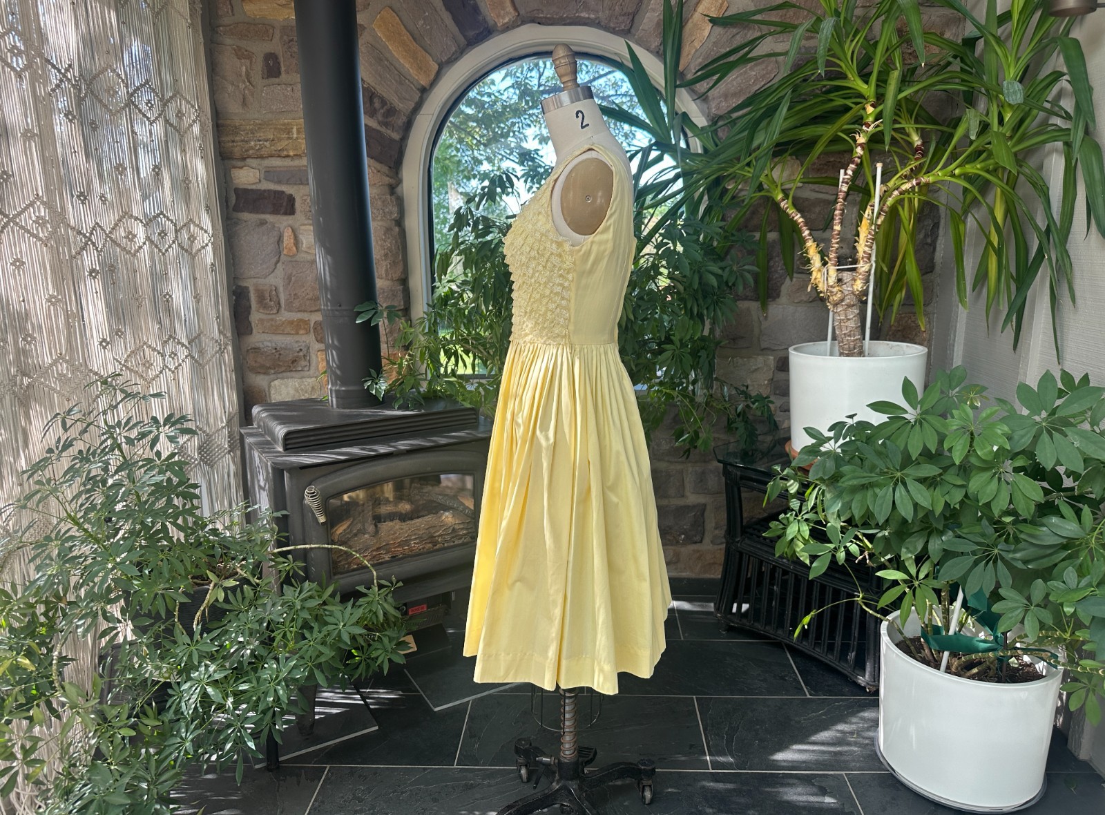Vintage 1950s Yellow Cotton and Lace Rockabilly Dress Wendy Woods