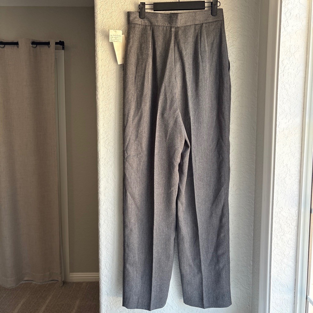 Vintage Women 10 Pleated High Waist Pant Trousers Grey Straight Leg Office Work