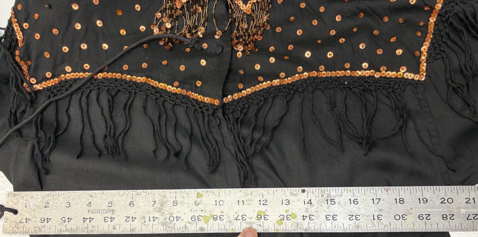 Patricia Hermann Vntg Beaded Fringe Blouse Women’s M/L Black w/Cooper Accents