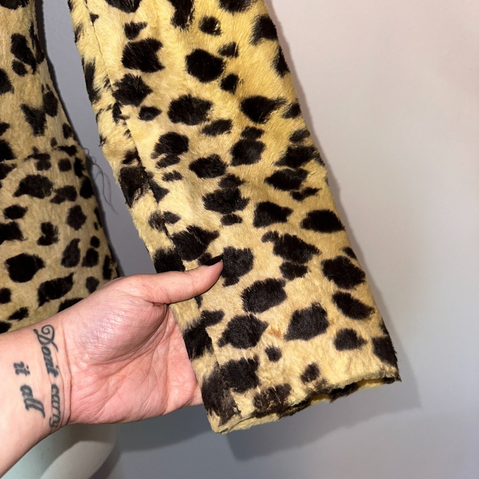 Vintage 80s Womens Size Small Leopard Animal Print Faux Fur Blazer Jacket Coat