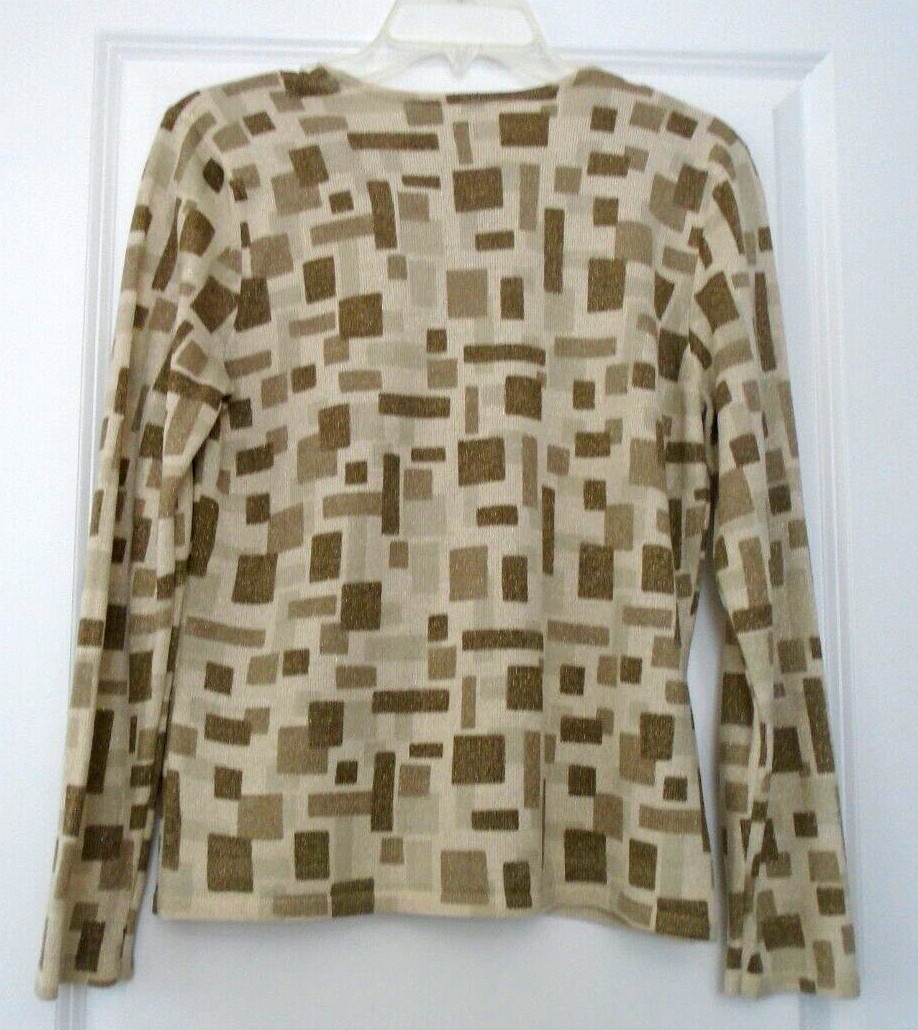 Emma James Brown Grey Silver Metallic Geometrical Shapes Crewneck Sweater Size M