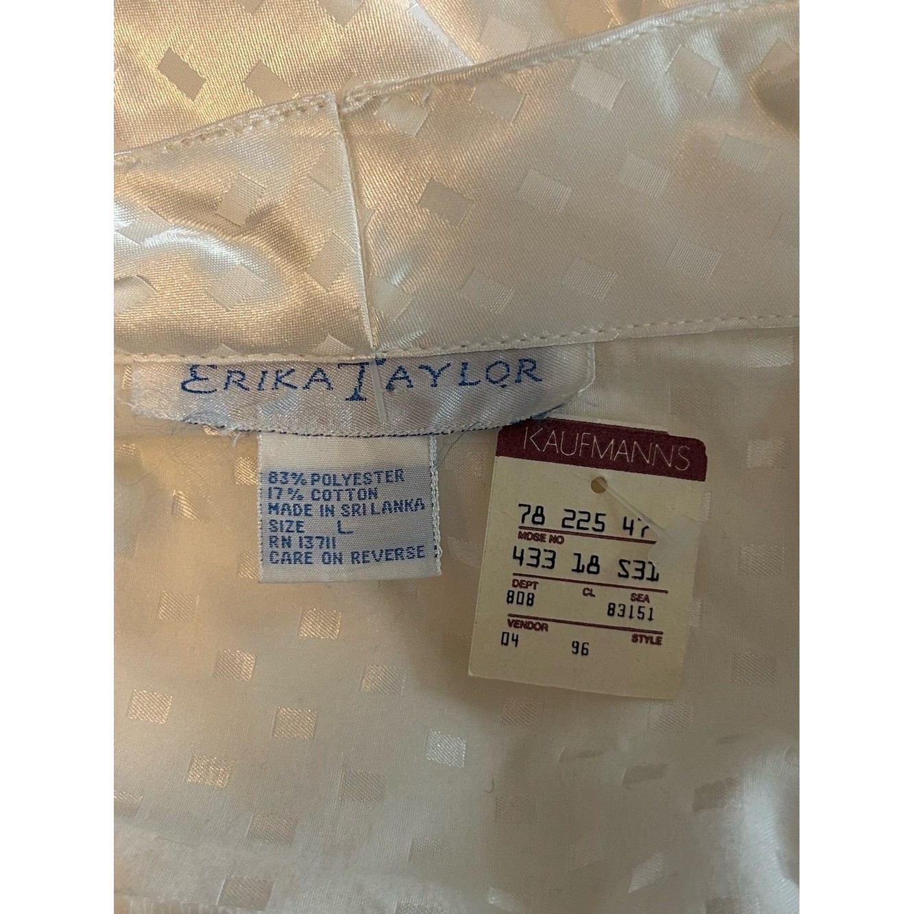 VINTAGE Erika Taylor Satin Button Down Sleep Shirt SZ Large in White Bridal NEW