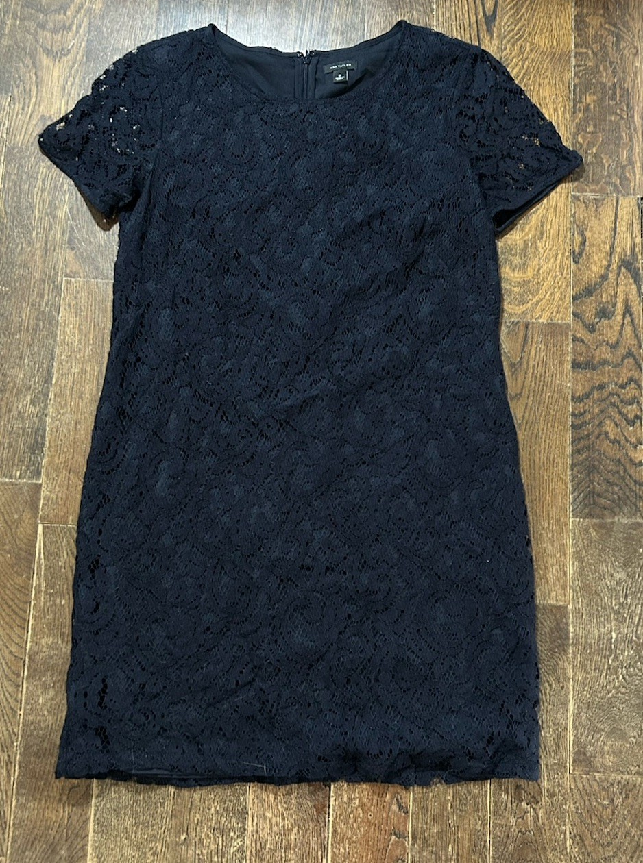 Ann Taylor Blue Lace Lined Semi Sheer Shift Size Dress 6