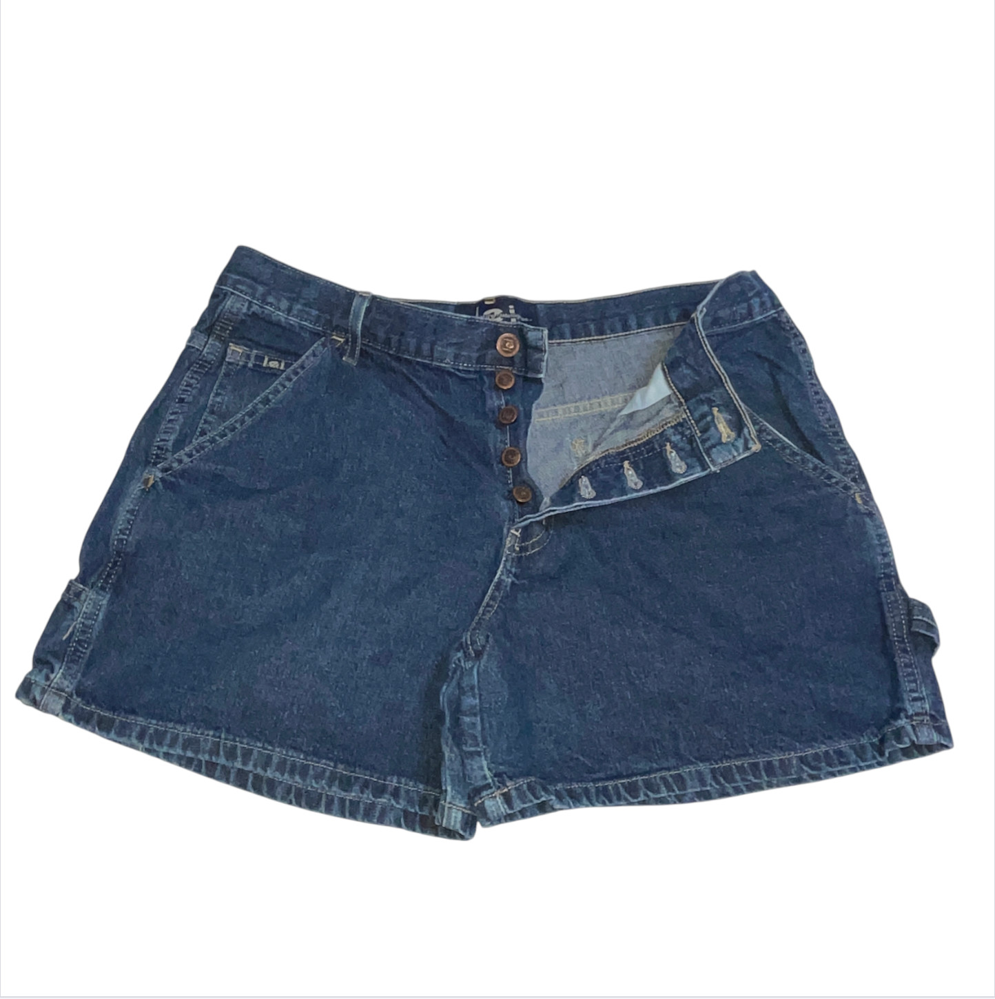 Vintage LEI Y2K 90’s Dark Wash Button Fly Denim Blue Jean Shorts Sz 13 Carpenter